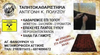 ΤΑΠΗΤΟΚΑΘΑΡΙΣΤΗΡΙΟ ΚΑΘΑΡΙΣΜΟΣ ΦΥΛΑΞΗ ΧΑΛΙΩΝ ΜΕΤΑΜΟΡΦΩΣΗ ΑΤΤΙΚΗ ΠΟΛΥΖΟΥ ΑΝΤΙΓΟΝΗ